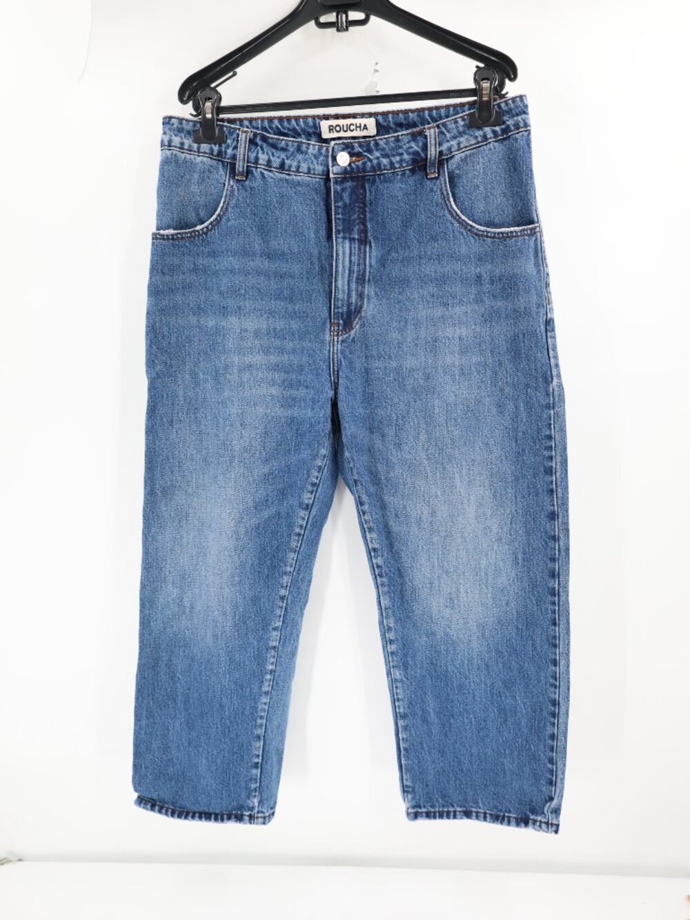 Roucha Jeans Womens SZ BB 34x24.5 Straight Leg High Rise Quiet Luxury distressed